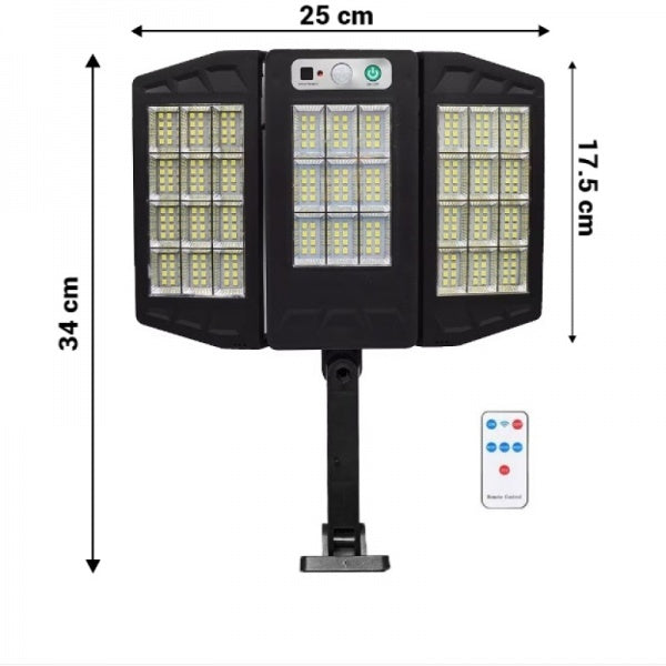 Lichidare de Stoc! Set 2 x Lampa Solara Tripla W795-9 cu Senzor de Miscare si Telecomanda, 3 Moduri de Iluminare, 30W