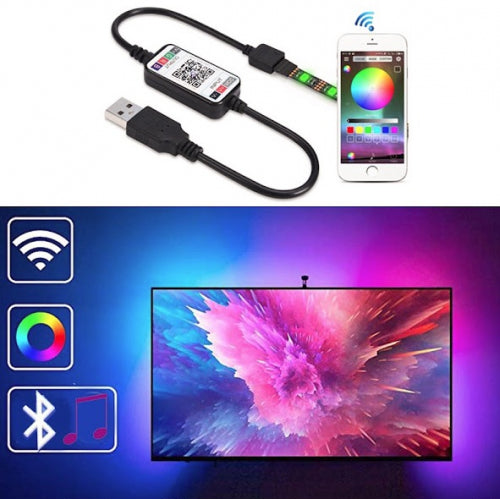 Banda Smart LED RGB 2 metri, lumina ambientala, TV, USB, Wi-Fi