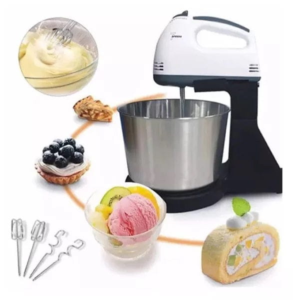 Mixer cu bol din inox, 350 W, 7 viteze, cu teluri și spirale pentru gătit eficient