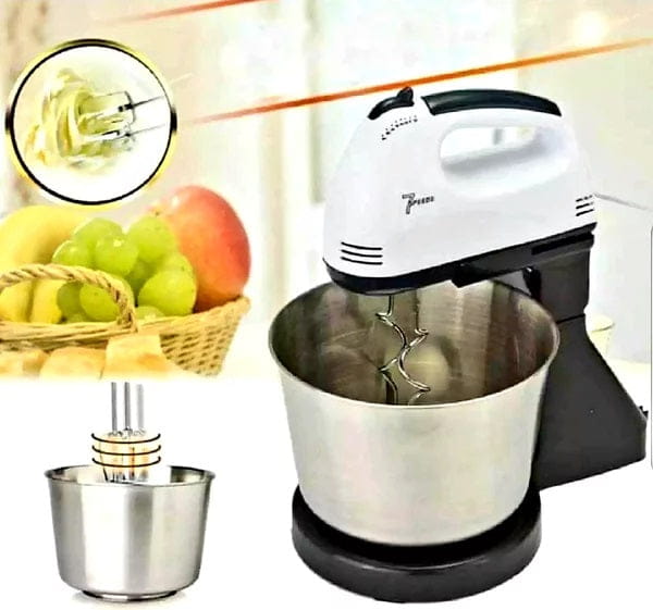 Mixer cu bol din inox alb și negru cu viteze diferite și teluri pentru gătit