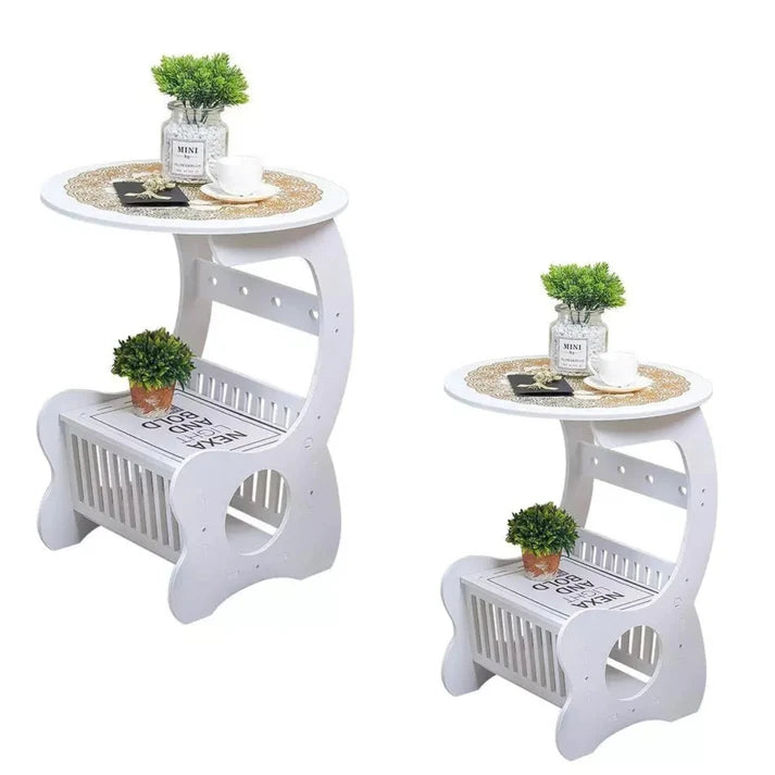 Set 2 x Masuta de cafea noptiera alba 24 x 45 cm