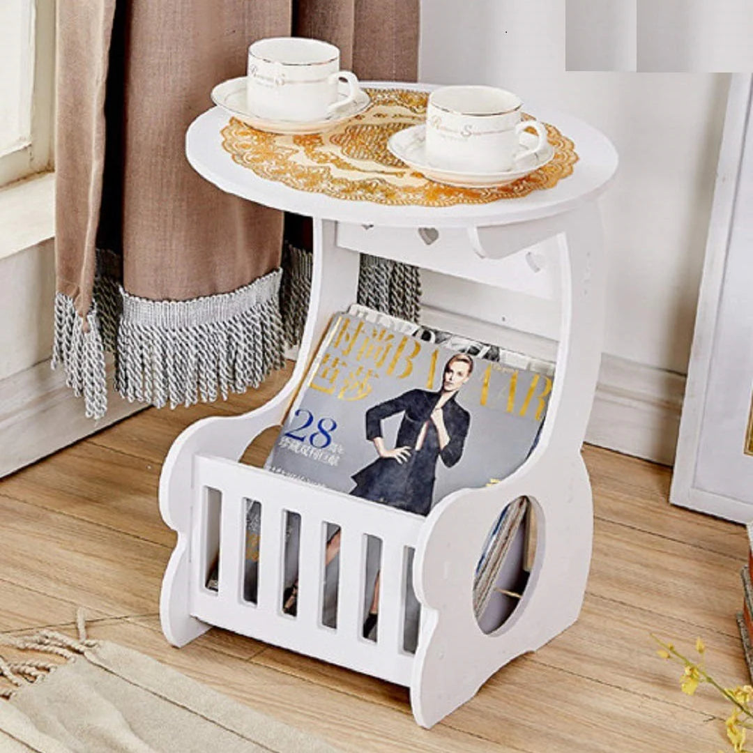 Set 2 x Masuta de cafea noptiera alba 24 x 45 cm