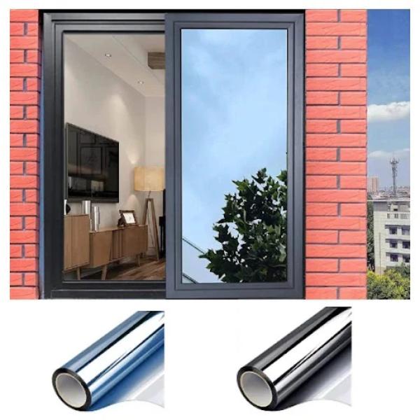 Autocolant oglinda gri pentru geamuri, protecție solară și lumina din interior