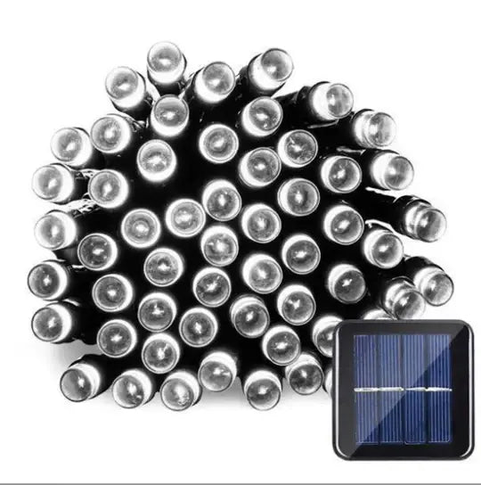 String de lumini LED solare, incarcare solara, instalatie cu incarcare, panou solar alb rece