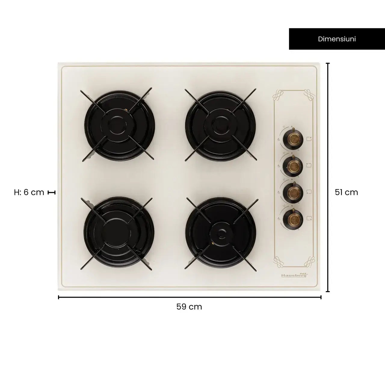 Plita Incorporabila Rustica Hausberg HB-570 4 arzatoare Gaz 60 cm Bej