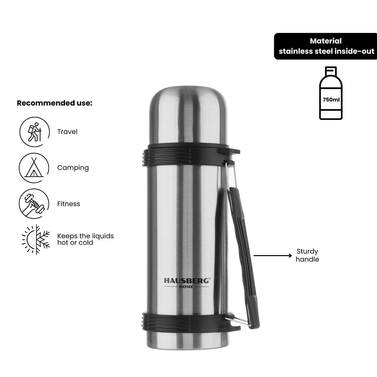 Termos Hausberg HB-H1458 capacitate 750ml material inox