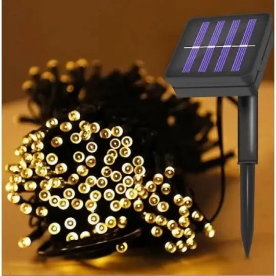 Set 2 x Decoratiune cu Incarcare Solara 100 LED 10m, caldură alb, panou solar eficient