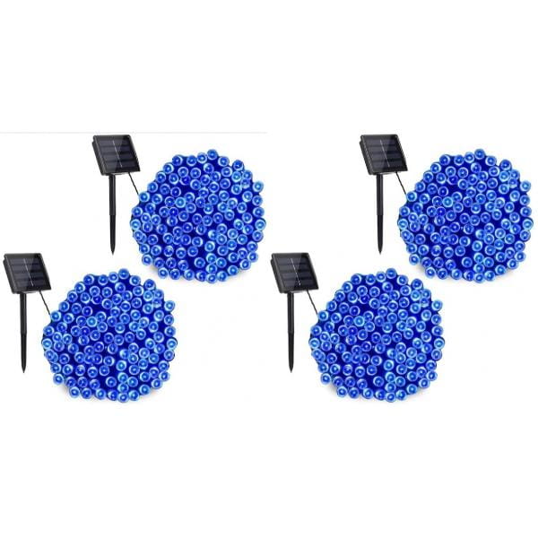 Set 4 x Decoratiune cu Incarcare Solara 100 LED 10 Metri - Albastru