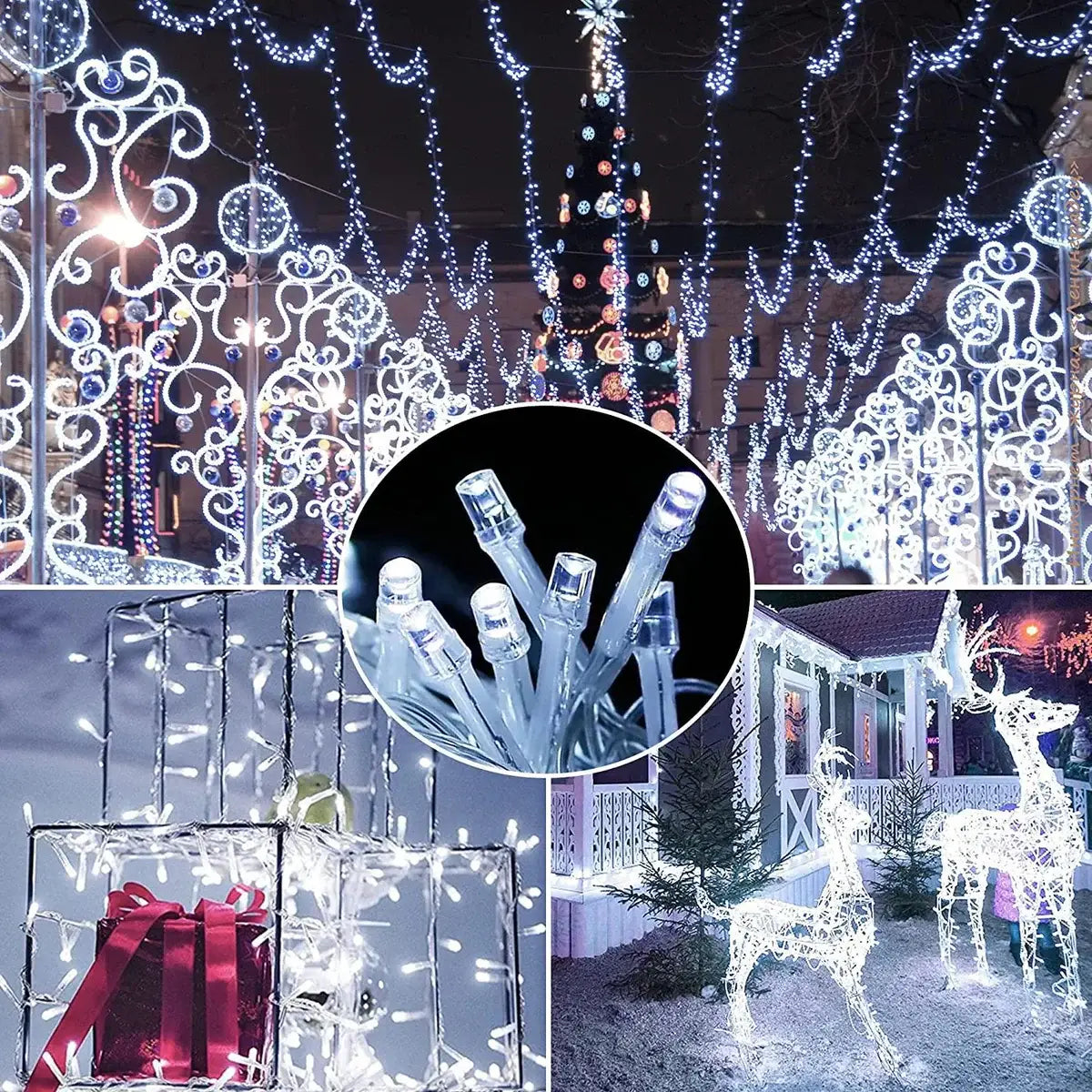 Decoratiune solara pentru exterior cu LED-uri alb rece si instalatie solara pentru exterior