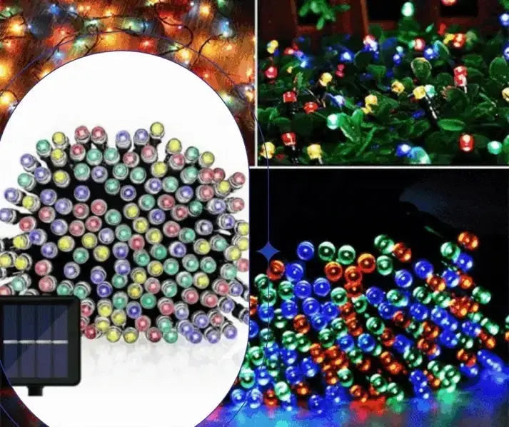 Stringuri LED multicolore cu incarcare solara, panou solar si instalatie cu incarcare