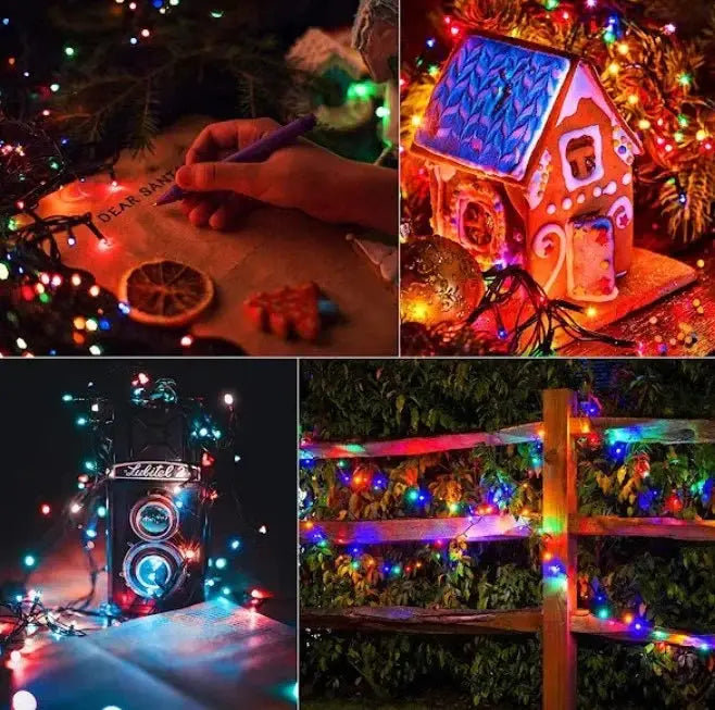 Decoratiune cu incarcare solara cu 300 LEDuri multicolore, panou solar, instalatie cu incarcare