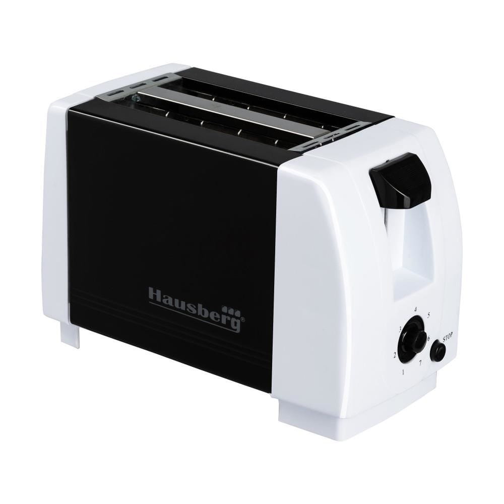 Prajitor de paine HAUSBERG HB-150NG 750W 7 setari 2 felii oprire automata picioare anti-alunecare Negru-Alb