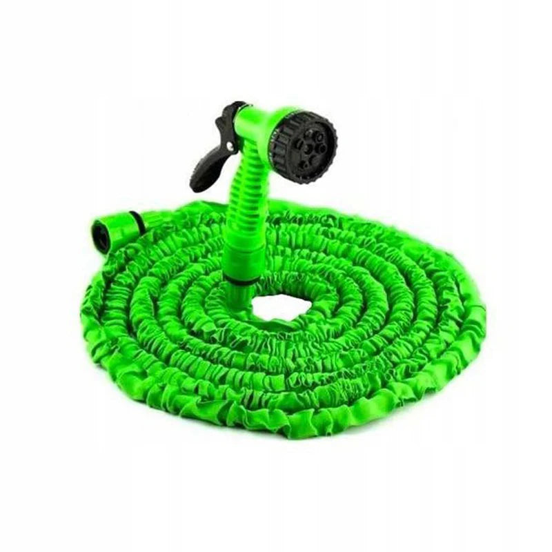 Furtun extensibil de gradina magic hose cu accesoriul pentru stropit, verde și coiled