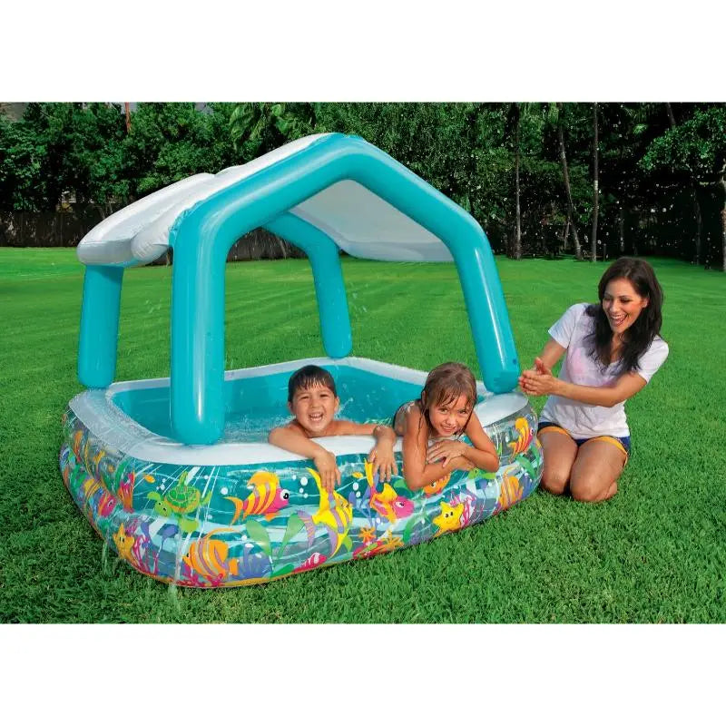 Piscina Gonflabila cu Acoperis model Casuta pentru Copii si Protectie UV,157 x 157 x 122 cm