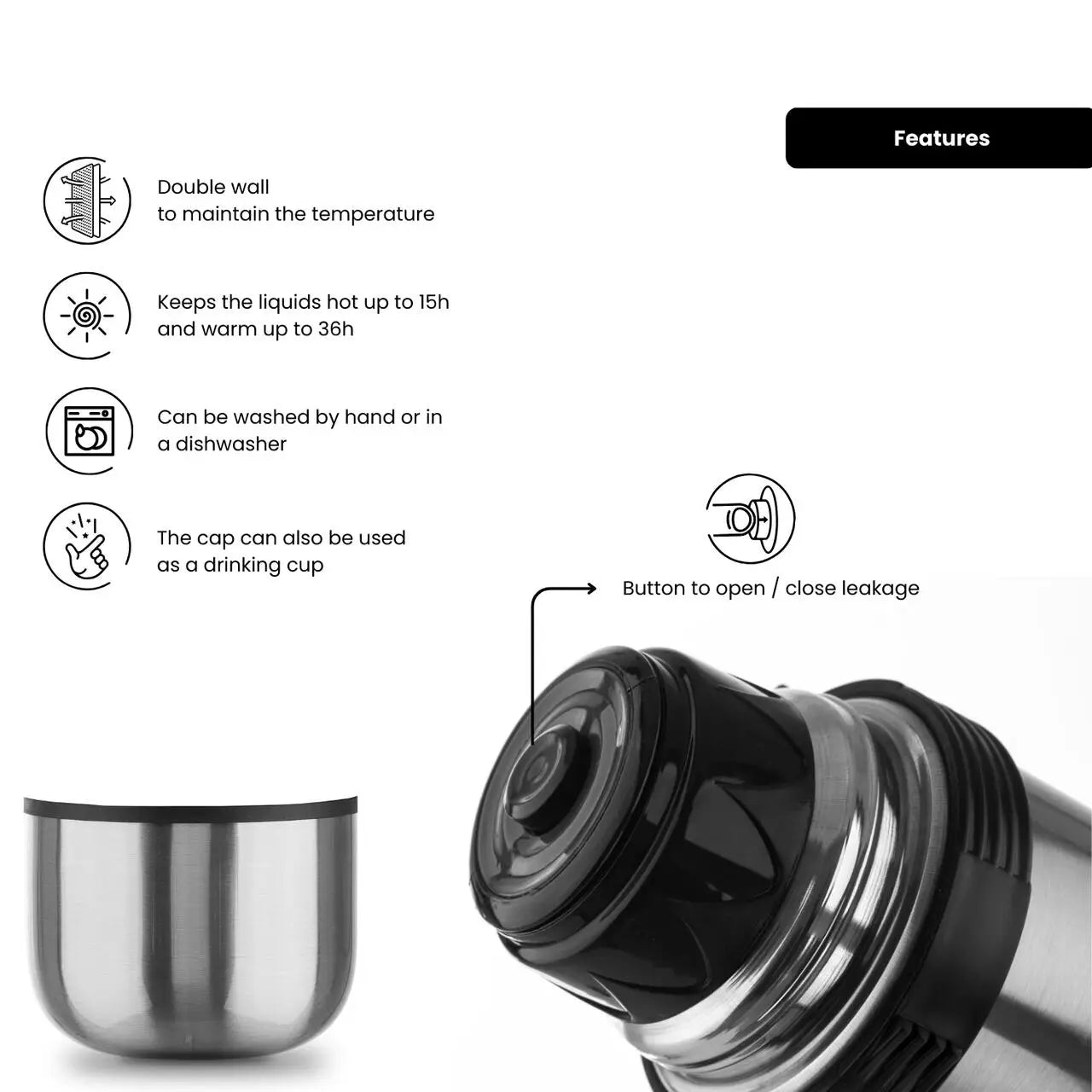 Termos Hausberg HB-H1458 capacitate 750ml material inox