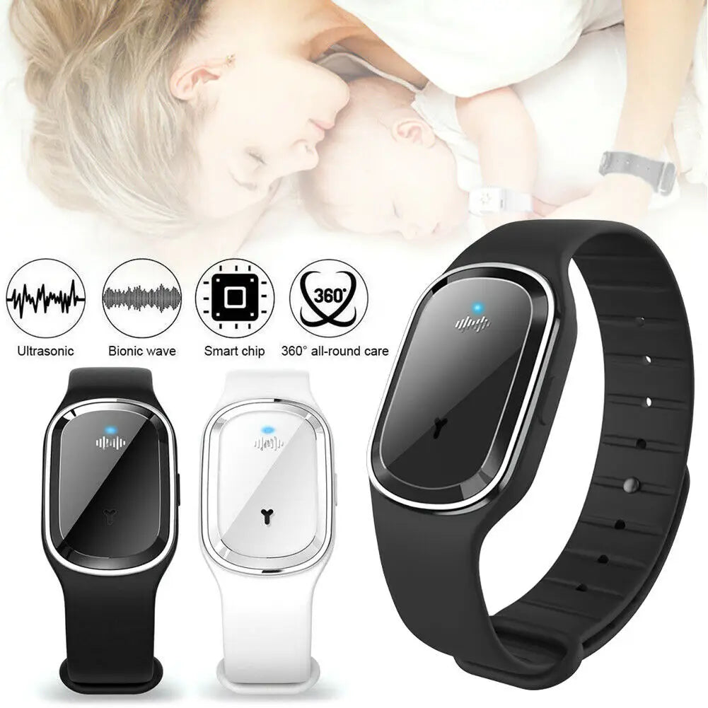 Bratara cu ultrasunete fara chimicale, design tip smartwatch, 360° protectie pentru adulti si copii