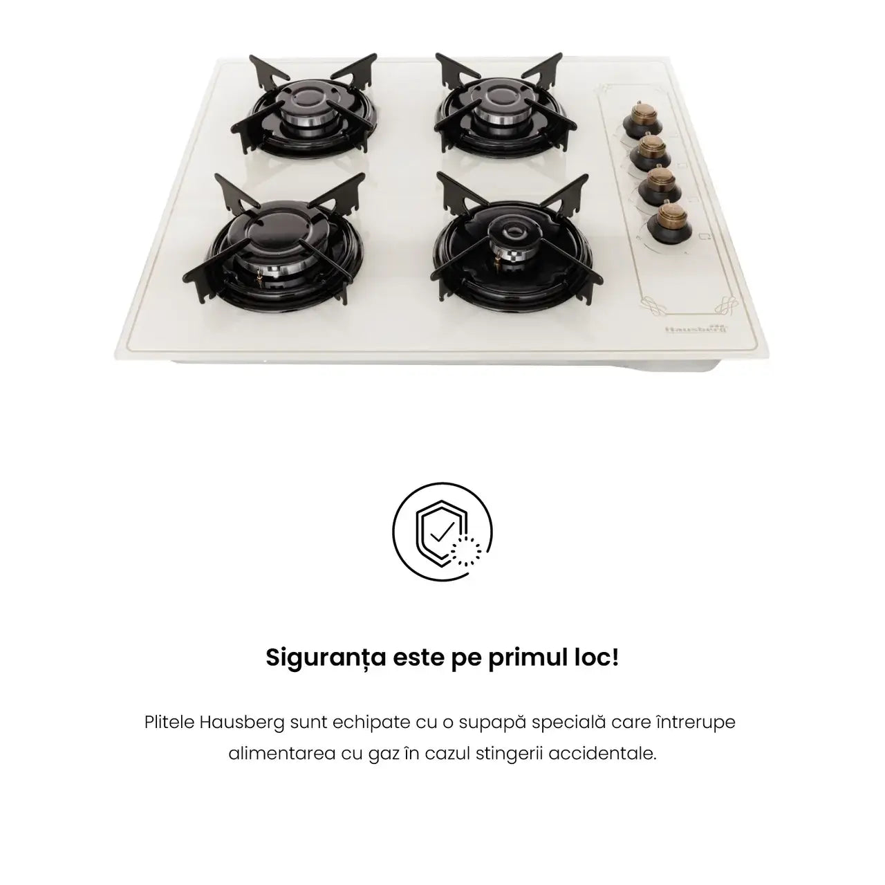 Plita Incorporabila Rustica Hausberg HB-570 4 arzatoare Gaz 60 cm Bej