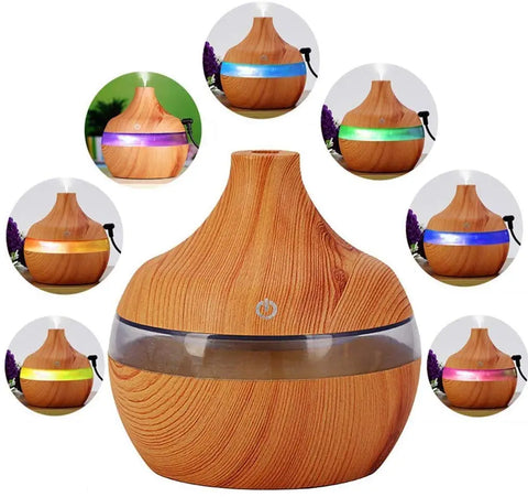 Difuzor aromaterapie din lemn cu lumini LED colorate, creează atmosferă și beneficii pentru sănătate