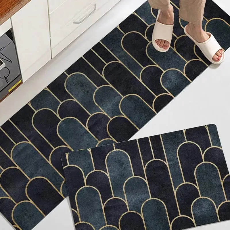 Covor pentru bucatarie Set 2 x model floor rug cu pattern art deco în albastru închis și teal