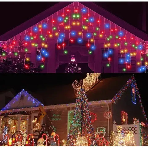 Lichidare de Stoc! Oferta 1 + 1 Instalatie pentru Craciun - Franjuri cu LED-uri Tip Turturi 12 metri - Multicolor