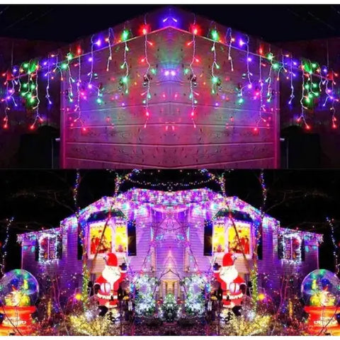 Lichidare de Stoc! Oferta 1 + 1 Instalatie pentru Craciun - Franjuri cu LED-uri Tip Turturi 12 metri - Multicolor