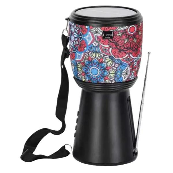 Boxa Bluetooth stil tarabana portabilă cu incarcare solara, radio FM și lanternă negru cu model floral