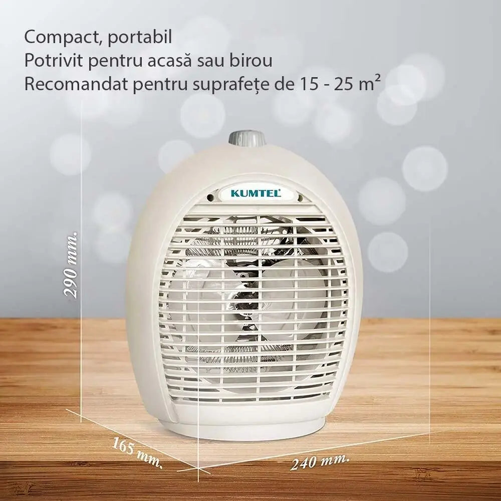 Aeroterma KUMTEL A6331 compacta și portabilă, ideală pentru camere 15-25 m²