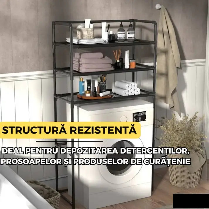 Raft Organizator Baie pentru Masina de Spalat 3 Etaje Structura Metalica Intarita Suport Depozitare Perete
