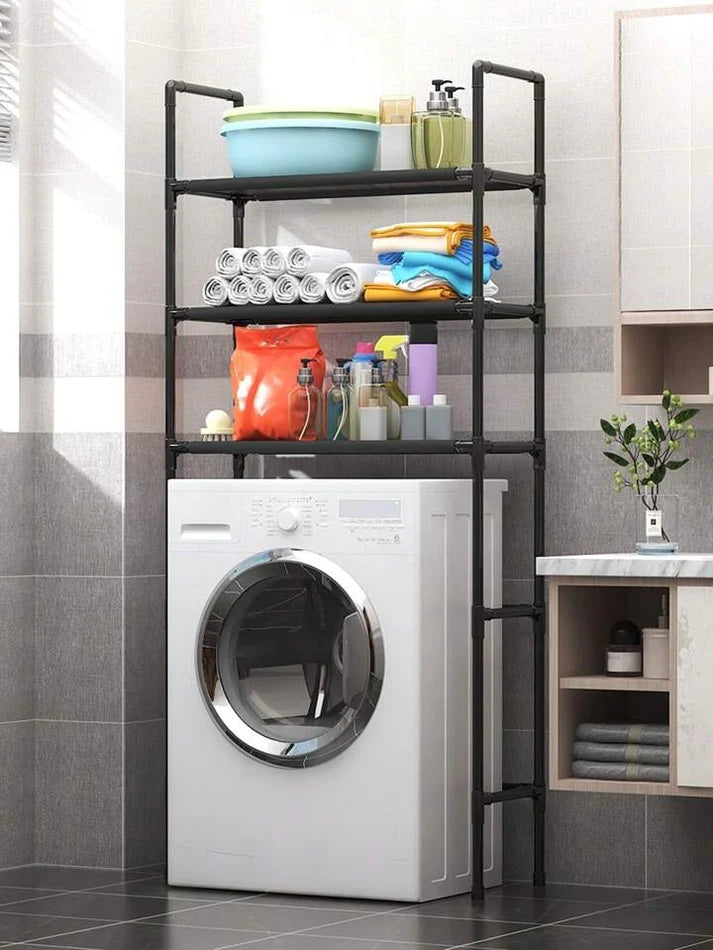 Raft Organizator Baie pentru Masina de Spalat 3 Etaje Structura Metalica Intarita Suport Depozitare Perete