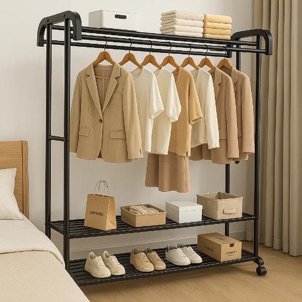 Suport Dublu de Umerase pentru Haine – Structura Metalica Solida,Capacitate 70 kg Modern Reglabil si Usor de Asamblat