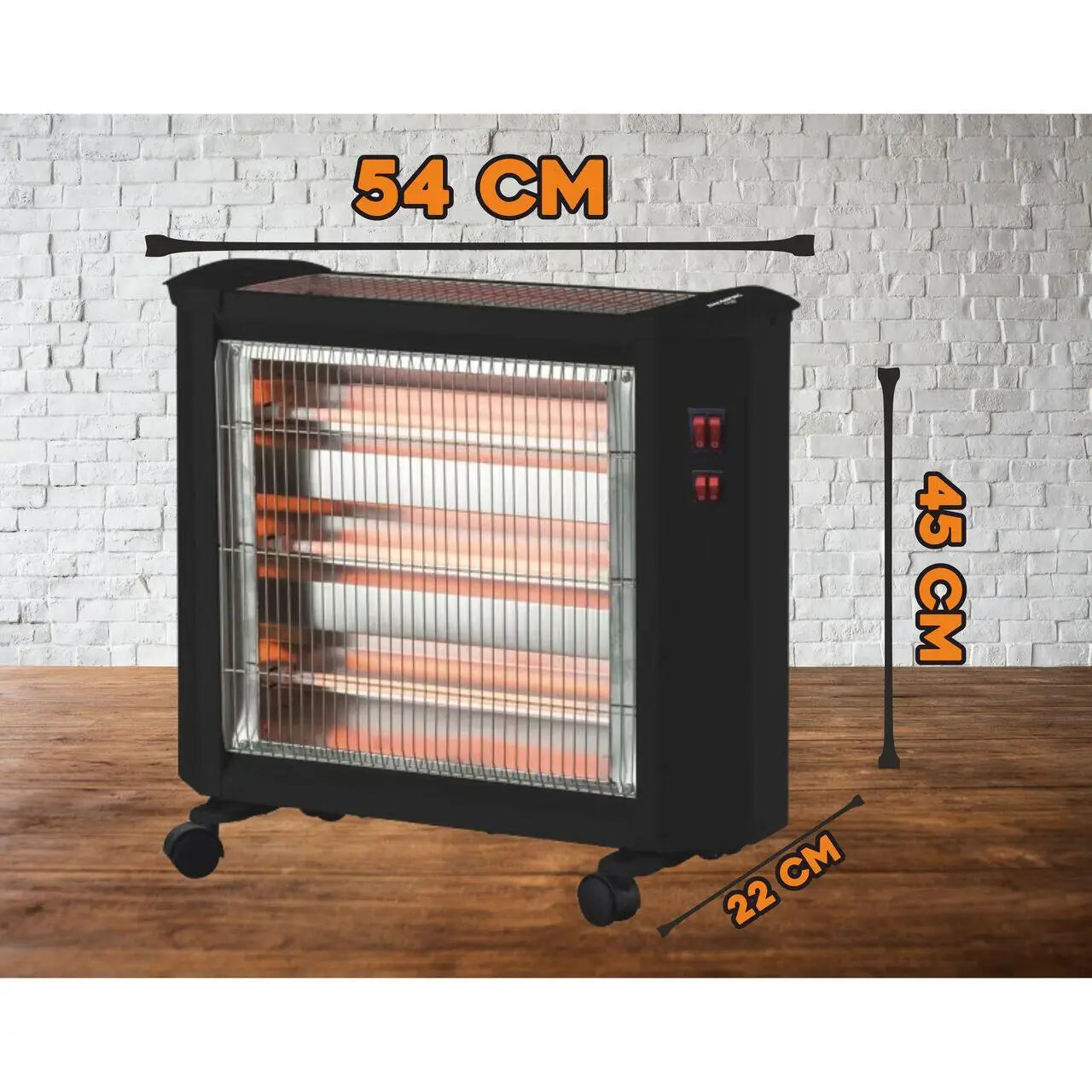 Radiator electric quartz Hausberg HB-8800 1600W 4 tuburi quartz 4 trepte putere protectie impotriva rasturnarii Negru