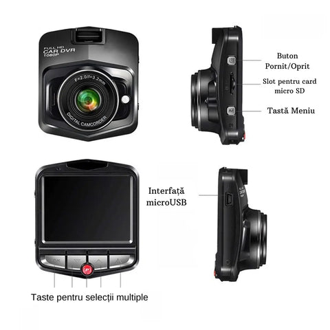 Imagine de alt pentru Mini Camera Auto 1080P Full HD cu DVR auto negru