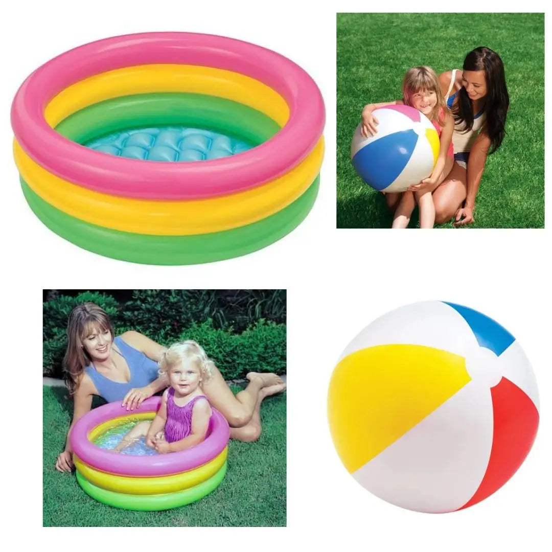 Set de articole gonflabile pentru piscina gonflabila ideală pentru jocuri și relaxare.