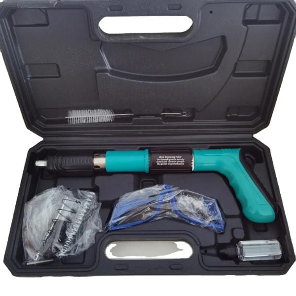 Aparat de fixare cuie turcoaz și negru, pentru fixare rapidă, plastic dur și set profesional