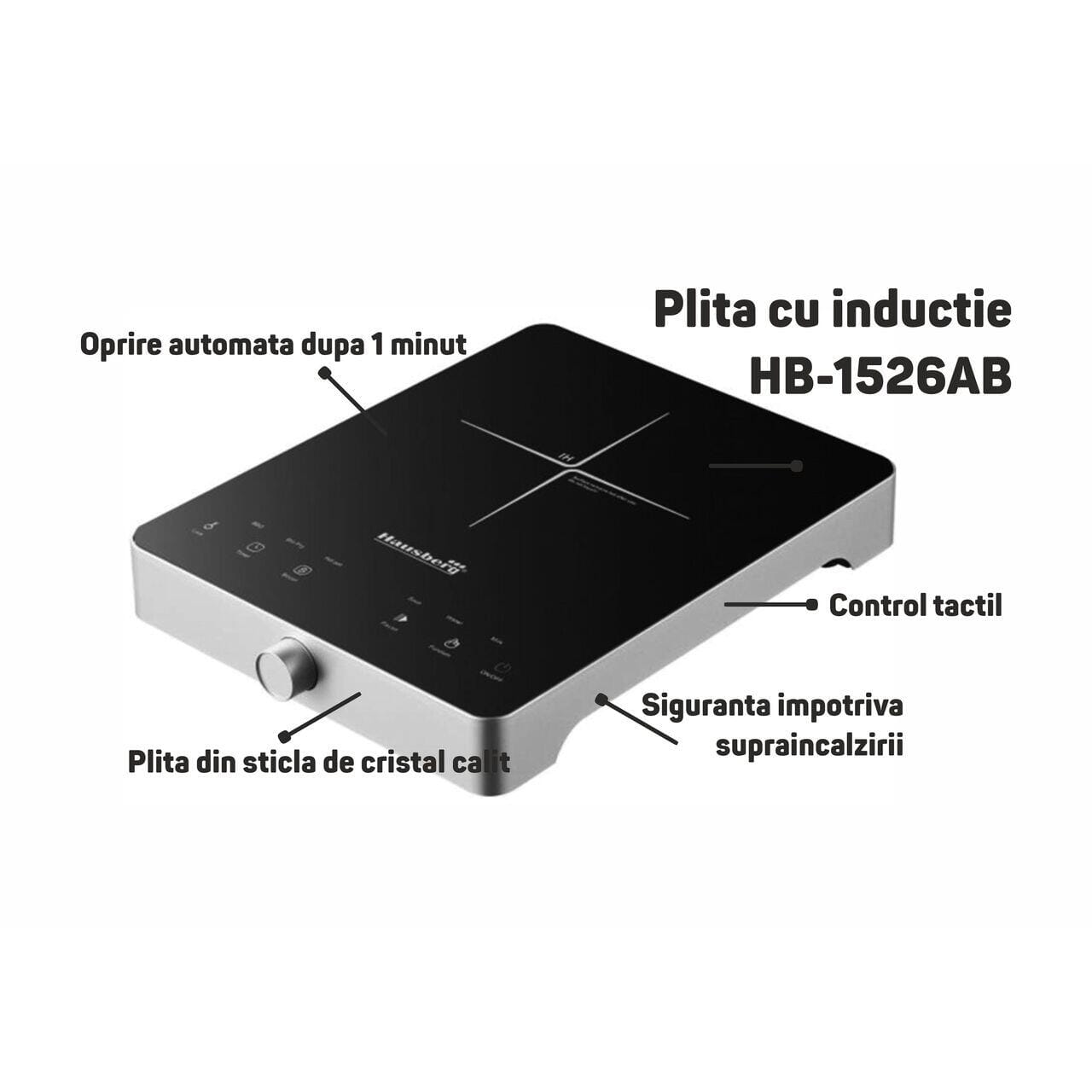 Plita cu inductie Hausberg HB-1526AB 2000W control tactil o zona de gatit