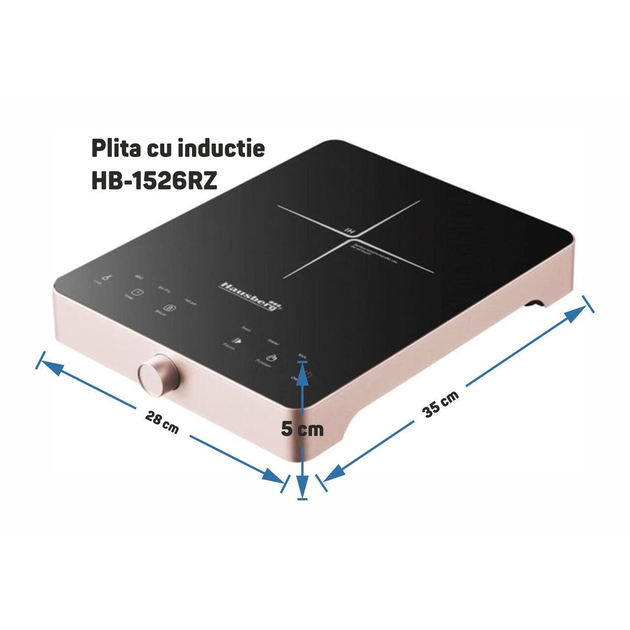 Plita cu inductie Hausberg HB-1526RZ Roz 2000W control tactil o zona de gatit