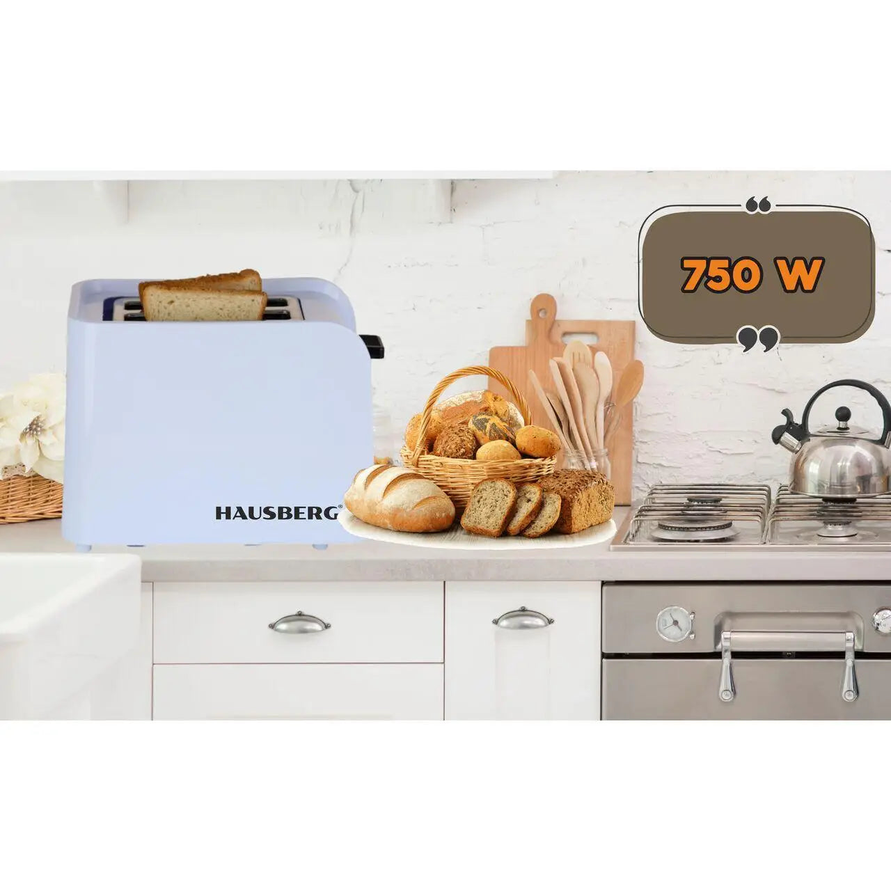 Prajitor de paine Hausberg HB-195NG 750 W 2 felii functie decongelare functie reincalzire 6 trepte putere alb/negru