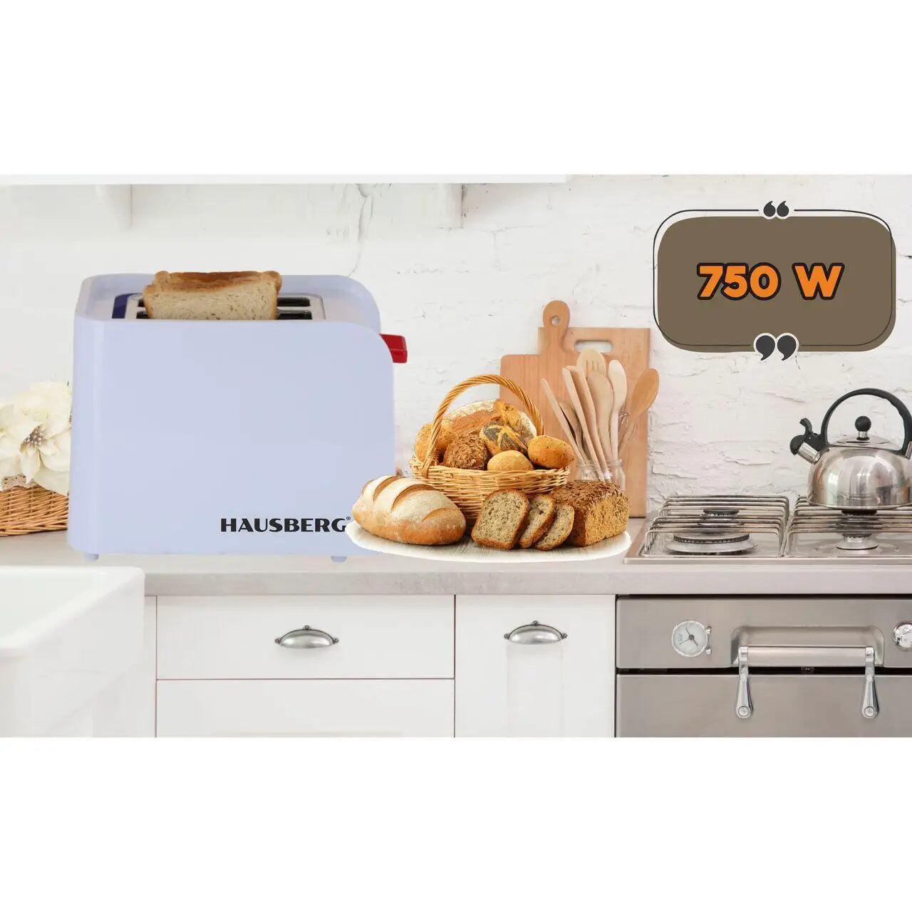 Prajitor de paine Hausberg HB-195RS 750 W 2 felii functie decongelare functie reincalzire 6 trepte putere Alb/Rosu