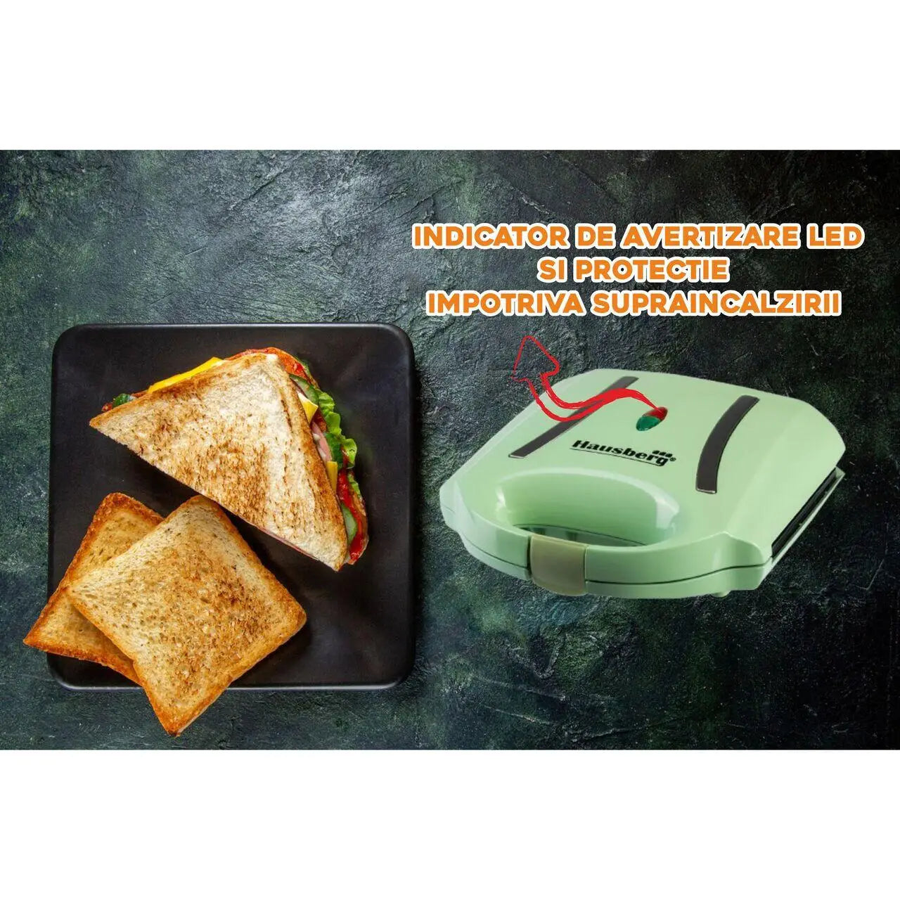 Sandwich-maker Hausberg HB-3535VR 800 W verde model grill