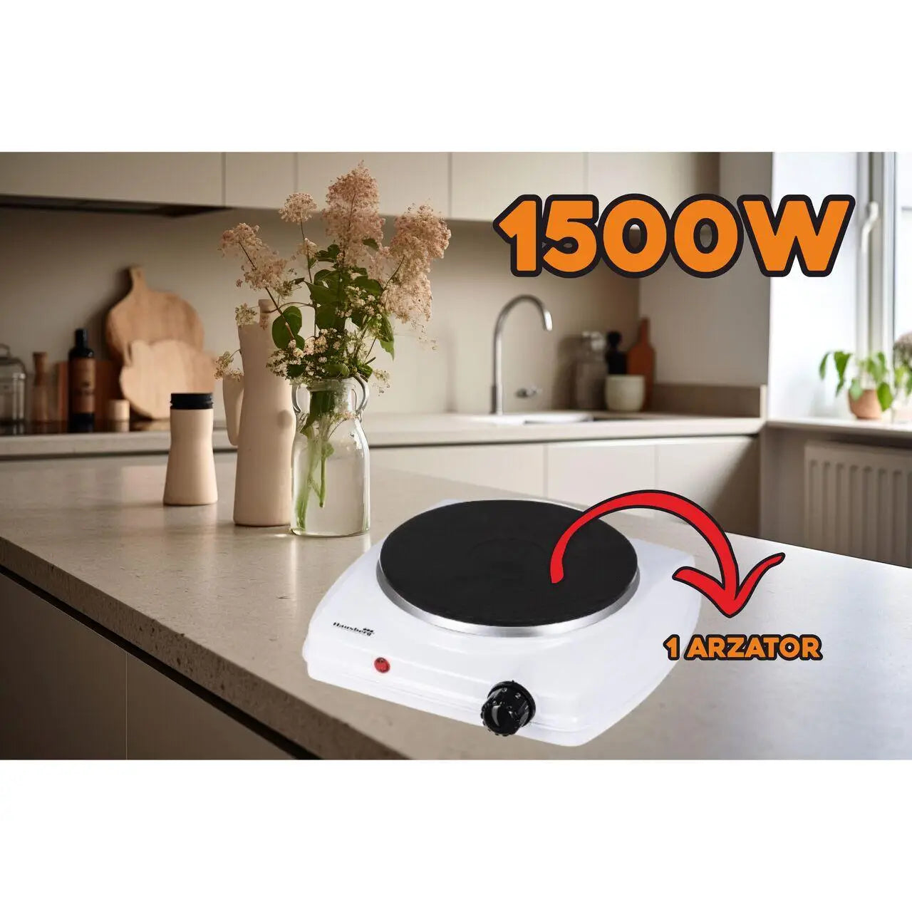 Plita electrica Hausberg HB-519AB Alb 1 arzator Putere 1500W Termostat