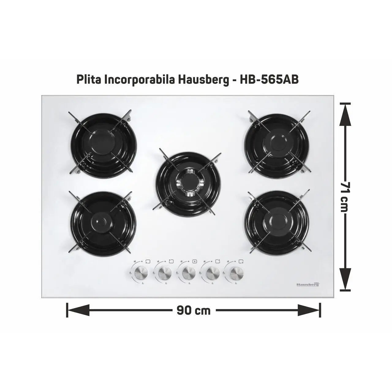 Plita Incorporabila Hausberg HB-565AB 5 arzatoare Gaz Aprindere electrica Alb