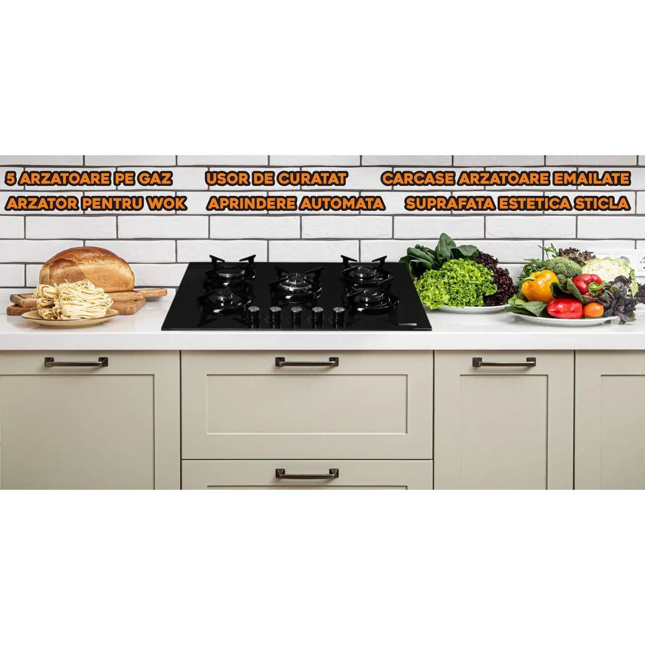 Plita incorporabila Hausberg HB-565NG Negru Gaz 5 arzatoare