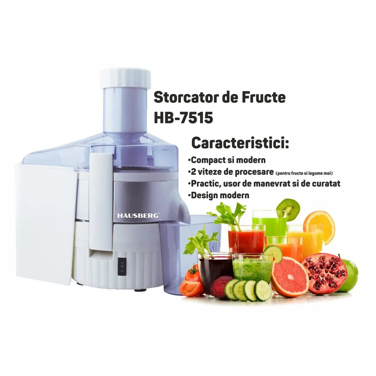 Storcator de Fructe Hausberg HB-7515 800W Lame Otel Inoxidabil motor cupru
