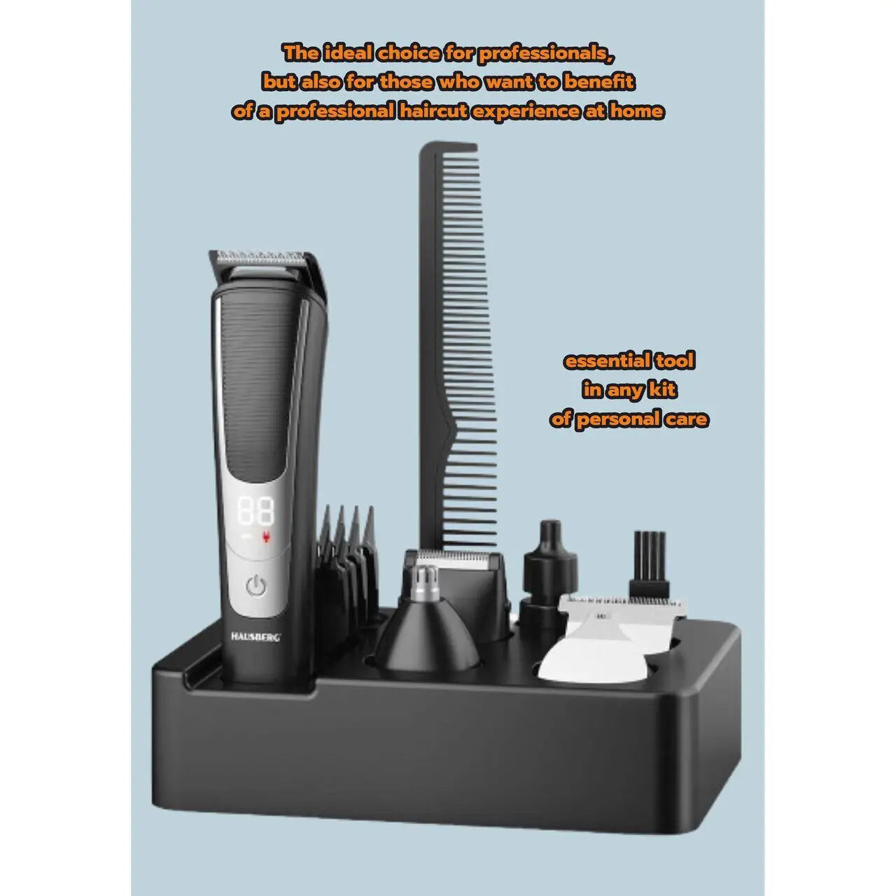 Set aparat de tuns profesional HAUSBERG HB-76GR accesorii autonomie 120 min 5W afisaj LCD