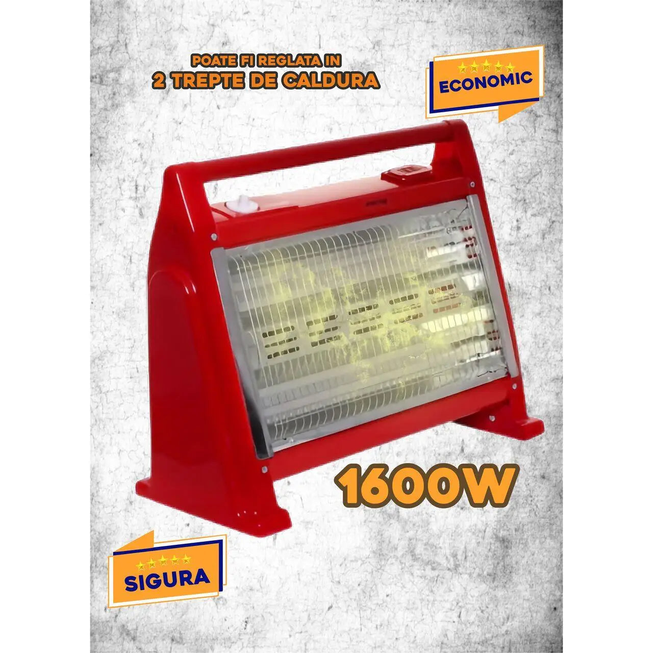 Radiator cu quartz HAUSBERG HB-8102 1600W 2 trepte Protectie la supraincalzire Rosu