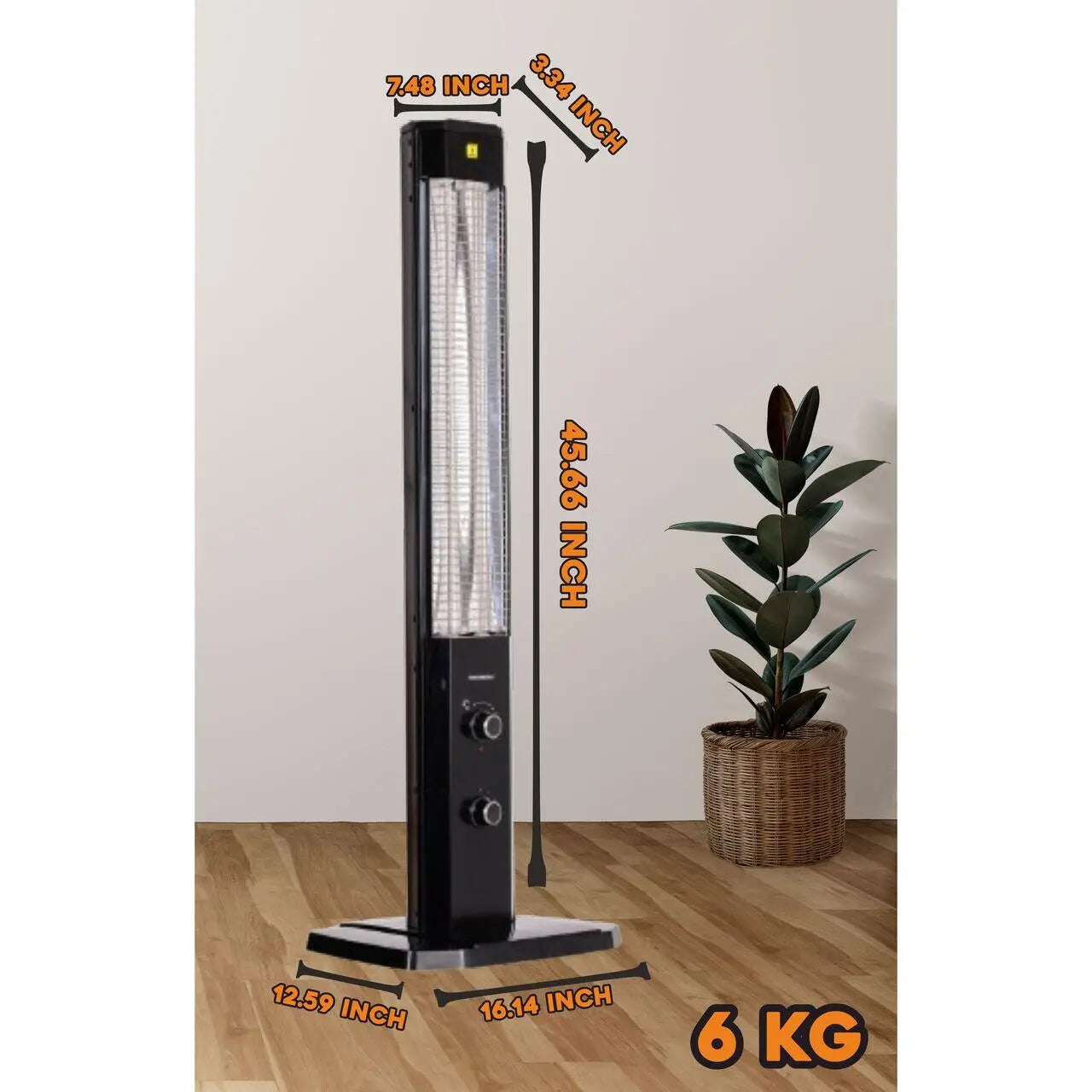 Radiator Electric Hausberg HB-8560 2300W Termostat Reglabil Lampa de semnalizare pentru 3 pozitii Negru