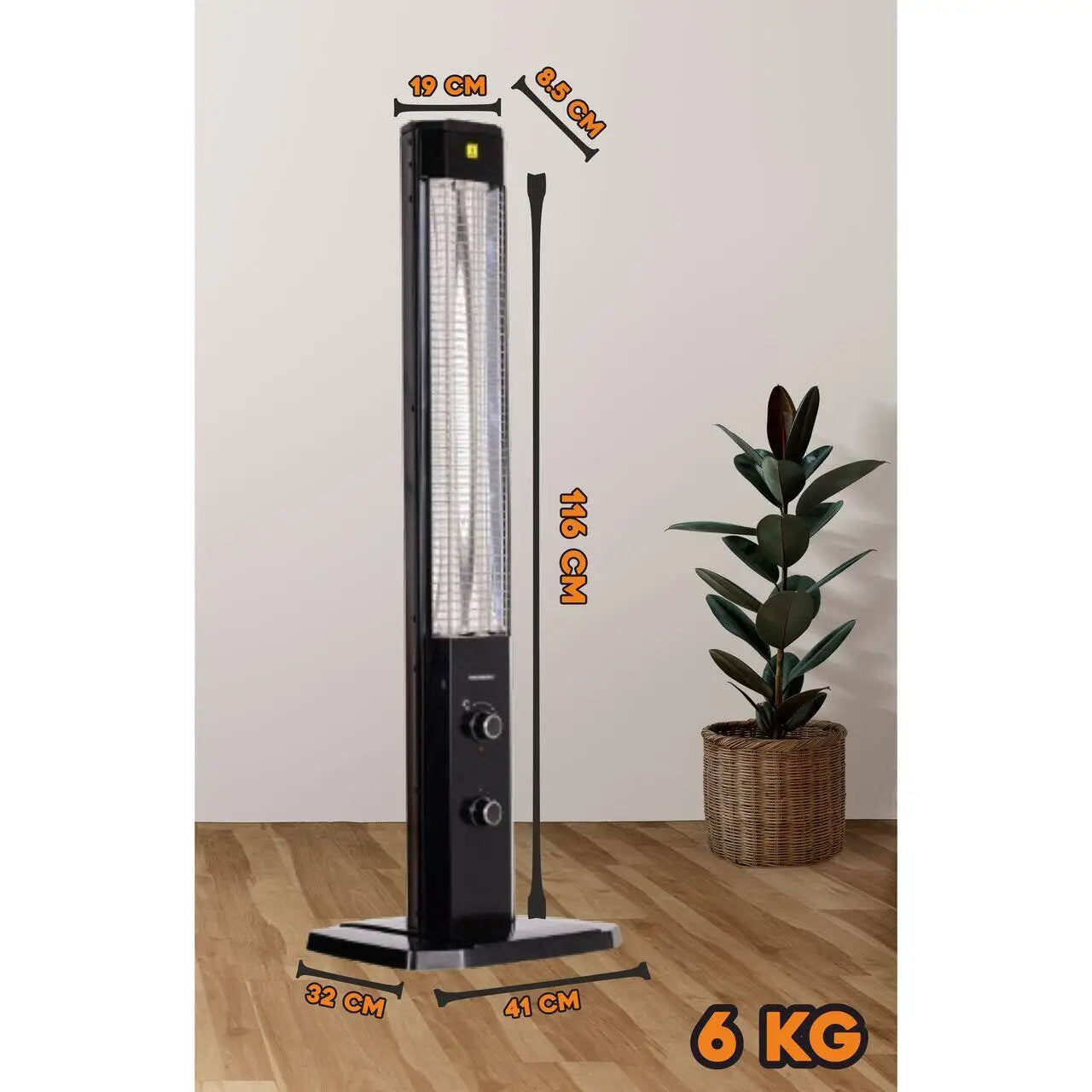 Radiator Electric Hausberg HB-8560 2300W Termostat Reglabil Lampa de semnalizare pentru 3 pozitii Negru