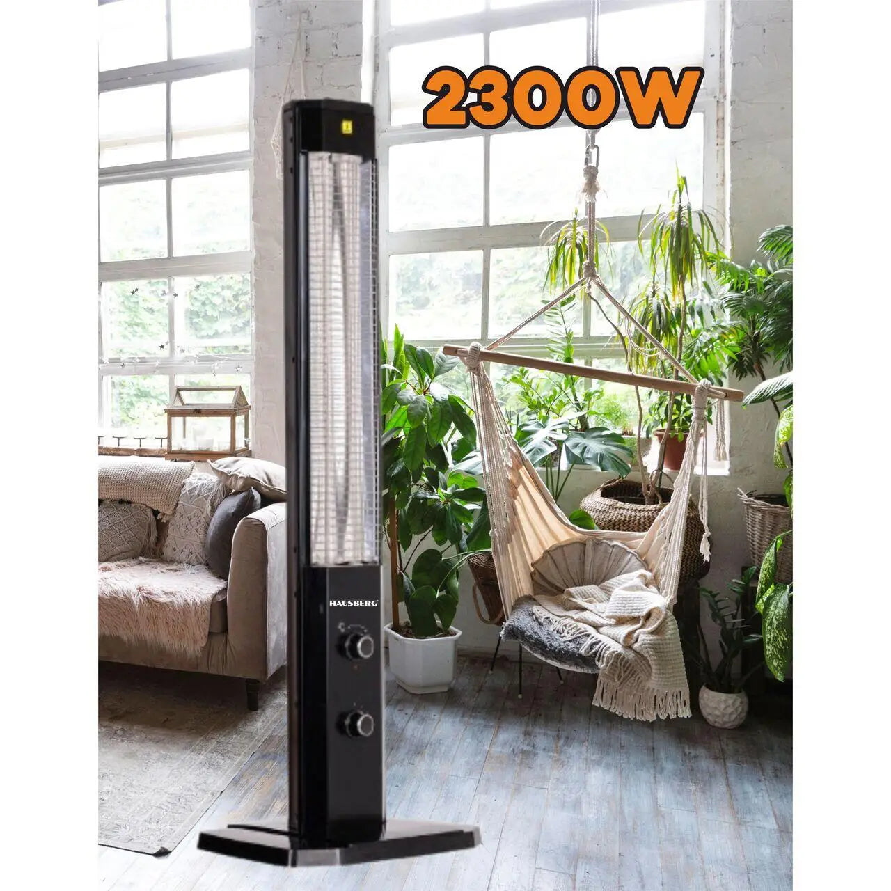 Radiator Electric Hausberg HB-8560 2300W Termostat Reglabil Lampa de semnalizare pentru 3 pozitii Negru