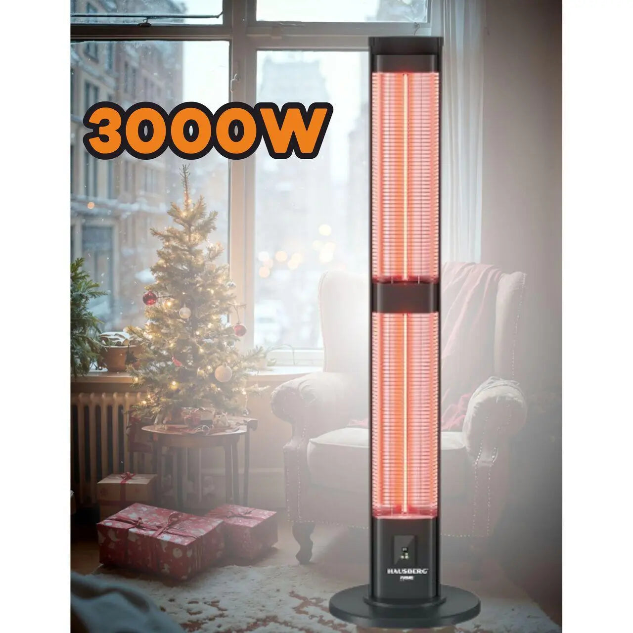 Radiator electric digital cu telecomanda Hausberg HB-8570NG 3000W 3 trepte incalzire tub dublu din fibra de carbon