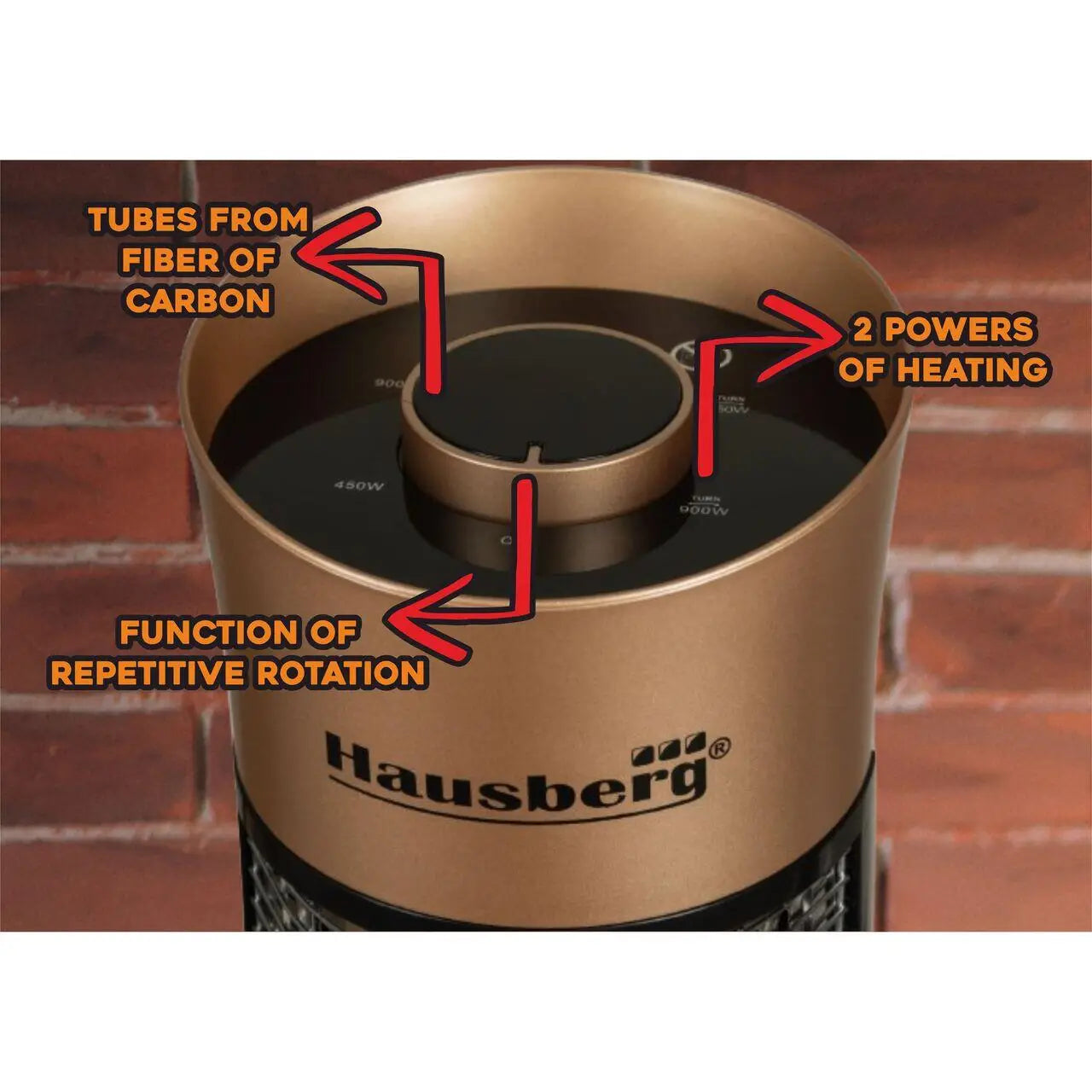 Radiator electric din fibra carbon Hausberg HB-8750AU 900 W 2 nivele de putere exterior/interior Auriu